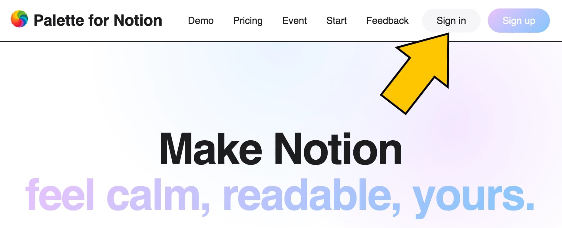 Sign in to palette for notion